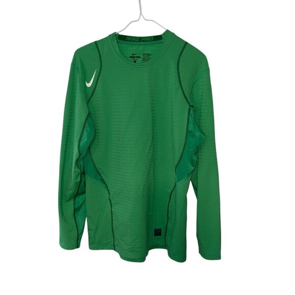 Nike Pro Warm Men's Long-Sleeve Top Fleece Green Size Large Stretchy Winter Run - Picture 1 of 11